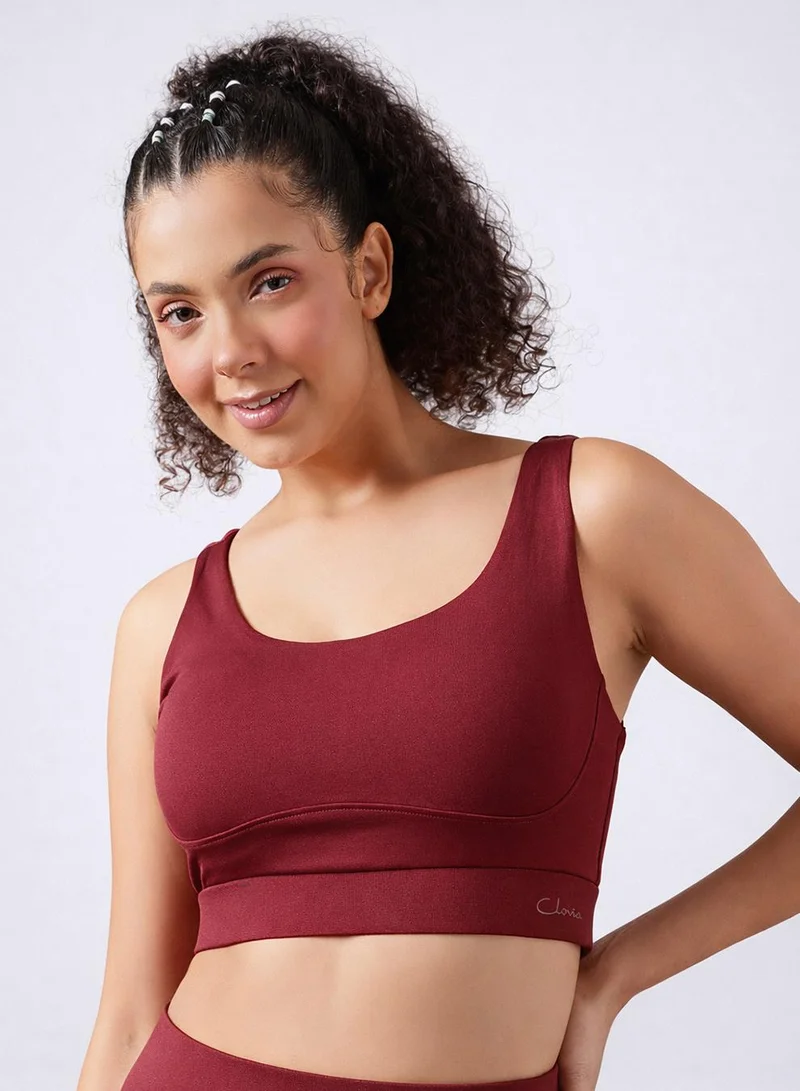 Medium Impact Sports Bra in Maroon with Removable Cups